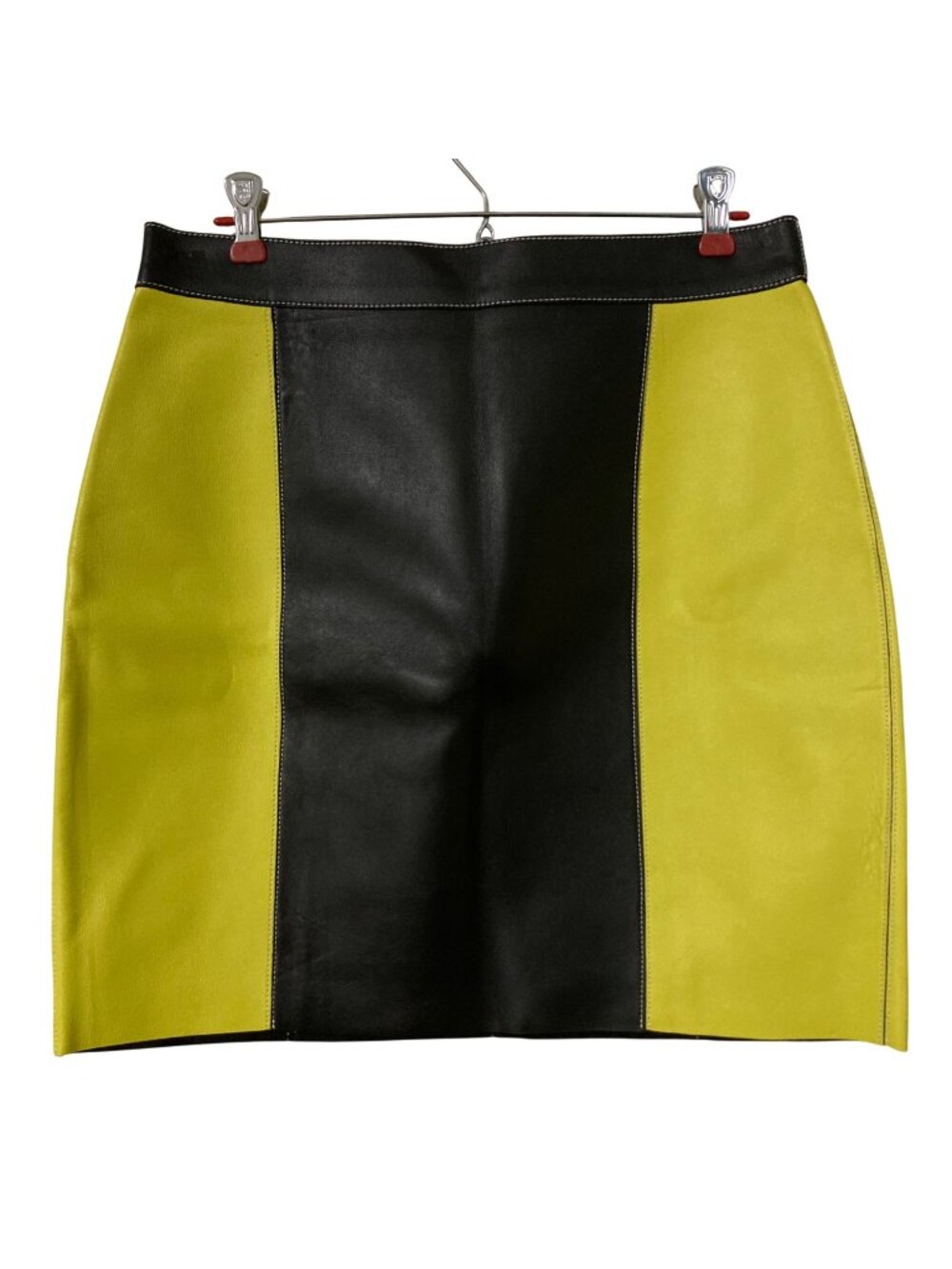 Kirin Peggy Gou Leather Color Block Mini Skirt Yellow & Black Size 46 NWT